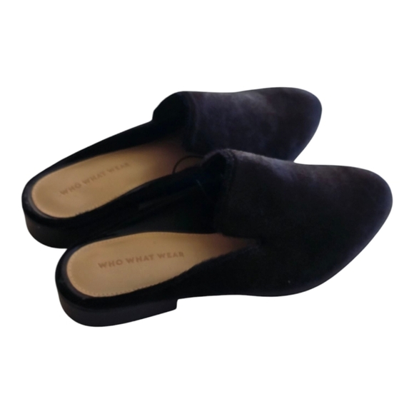New Who What Wear Faux Fur Mules Faith Black Size 6.5 7.5 8.5 Comfort Slip On - Picture 1 of 16